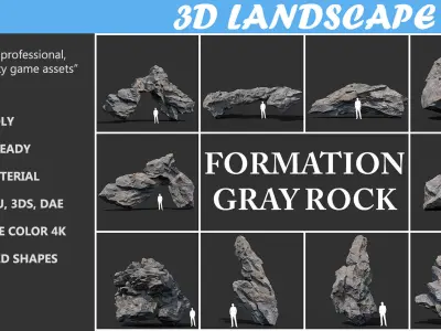Low poly Gray Rock Formation Pack 191227 Low-poly 3D model