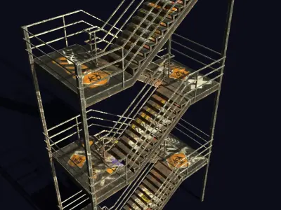 Emergency Exit Stairs Low-poly 3D model