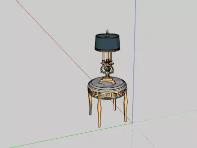Classical Marble-Top Bedside Table with Ornate Lamp 3D model