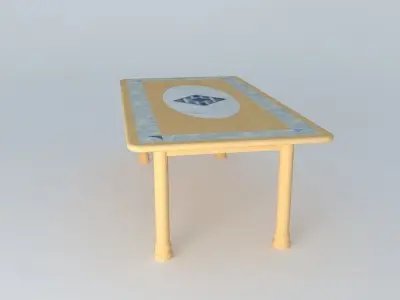 Dinning Table Birch (light wood grain) with Marble Inlay 3D model