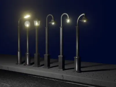 Low Poly Street Lamp Collection Low-poly 3D model