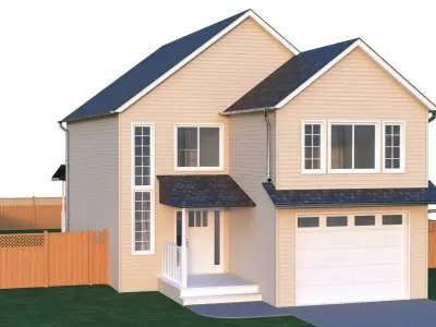 House with fence Low-poly 3D model