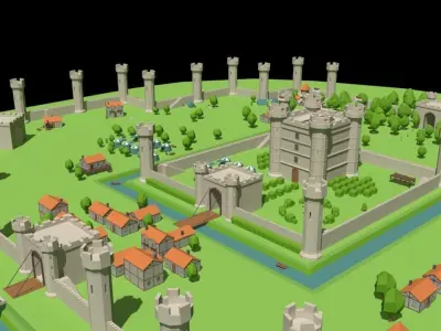 Simple Poly Medieval City Low-poly 3D model