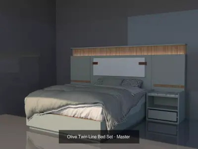 Olive Twin Line Bed Set 3D Model Pack