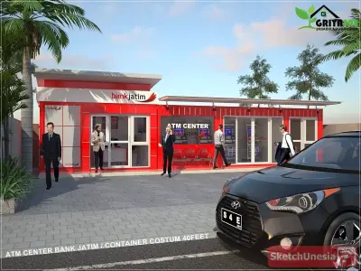 Bank office from shipping container Low-poly 3D model
