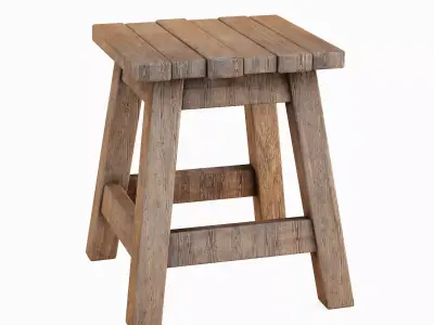 Medieval Wooden Stool 05 Low-poly 3D model
