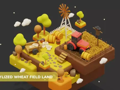 Stylized Wheat Field Environment pack Low-poly 3D model Low-poly 3D model