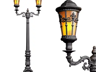 Outdoor classic street lamp light Lantern Lamppost streetlight 3D model