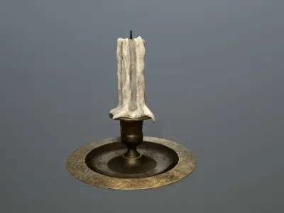 Candlestick candle on plate Low-poly 3D model