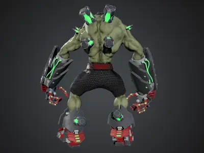 Cyborg humanoid creature with armor and weapons Low-poly 3D model