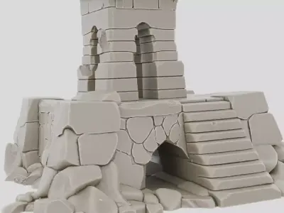 Fantasy Stone Watchtower Base Ruin for 3D print Low-poly 3D model