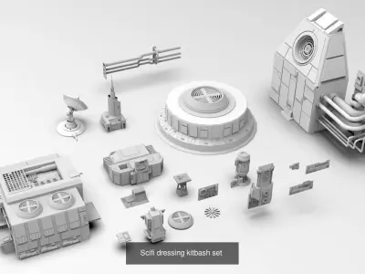Sci-Fi Wall Panels and Industrial parts Kitbash - 59 Parts  3D Model Pack