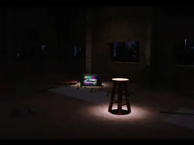 Abandoned warehouse 3D model - TV - chair - animated camera 3D model