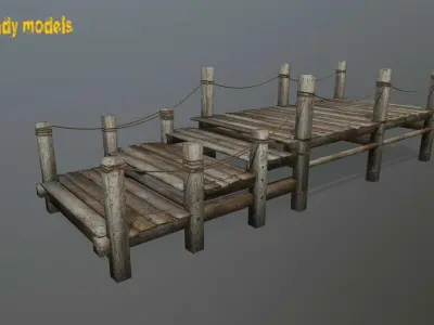 Wooden Pier Set Low-poly 3D model