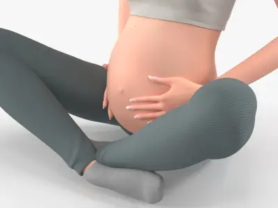  Asian Pregnant Woman with Yoga Equipment Collection 