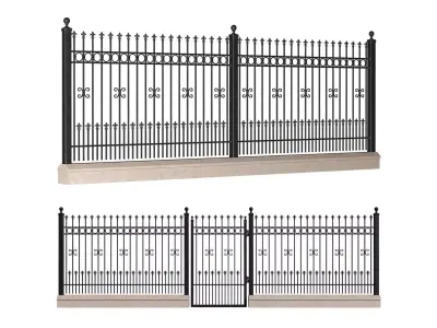 Fence in classic style with wrought iron railing 3D model