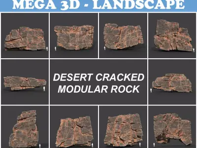Low poly Desert Cracked Modular Rock 220106 Low-poly 3D model