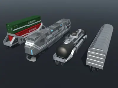 Sci-fi Train Set Low-poly 3D model