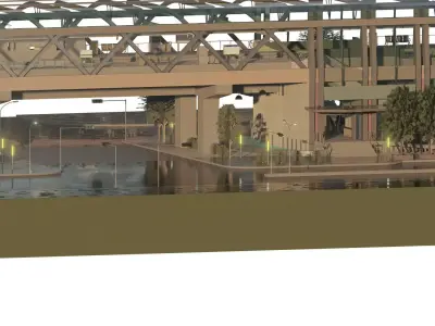 Modern metro station with trains 3D model