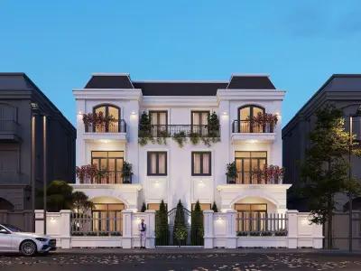 Exterior House Night Scene 3D model