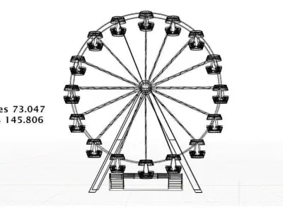 Abandoned Amusement Park - old destroyed Ferris Wheel Low-poly 3D model