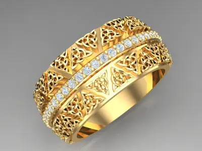 Light Gold Diamond Men Ring 2MR048 3D model
