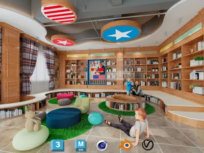 Library reading room classroom 3D model