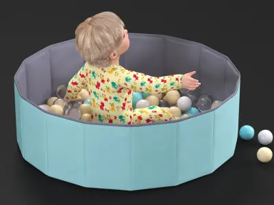 Baby Boy in a Folding Dry Pool with Balls 3D model