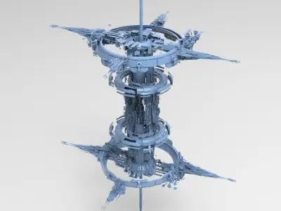 Cloud city adjudicator tower Low-poly 3D model