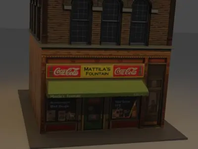 Building low poly brick with clock on top Low-poly 3D model