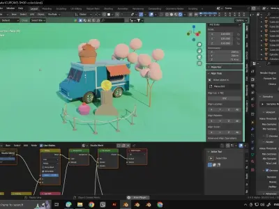 Cute Scene Ice Cream Van 3D model