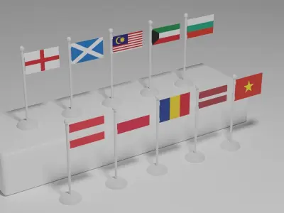 Flag and Pole Collection 5 Low-poly 3D model