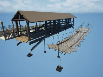 Stylish Wood Bridge Pack Game Ready and Optimized 4 Unique Types Low-poly 3D model