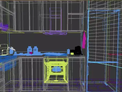 Modern Kitchen Design with Blue Mosaic Backsplash Free 3D model