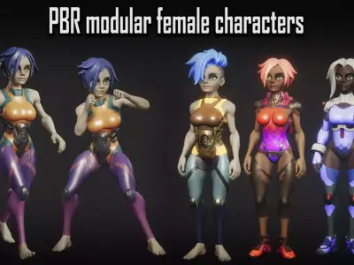 PBR modular female character Low-poly 3D model
