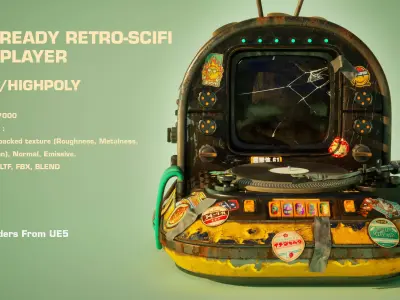 Cyberpunk Game Ready Retro-Scifi Vinyl Player 3D model