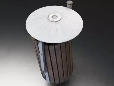 Urban Wooden Trash Bin Low-poly 3D model