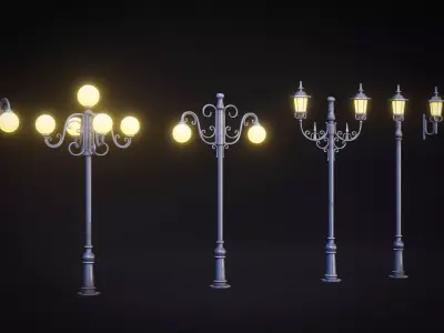 Park Lamps - Street Lights - Stylized Pack Low-poly 3D model