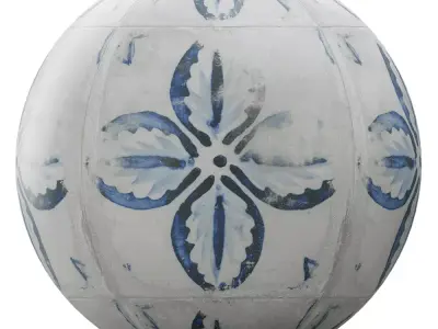 Gray Concrete Floor Tile 3D Model with Blue Floral Accents Texture