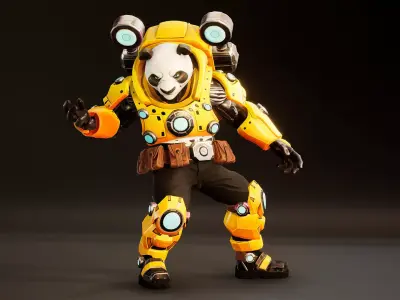 Mecha Panda Stylized Sci Fi Panda Game Character 3 Skins Low-poly 3D model