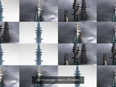 Sci fi Corporation towers 3D Model Pack