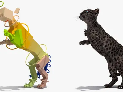  Black Leopard Cub Clawing Motion Animated Rigged 