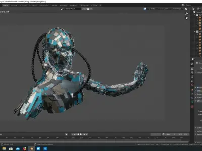 Female Cyborg character upper bust section 3D model