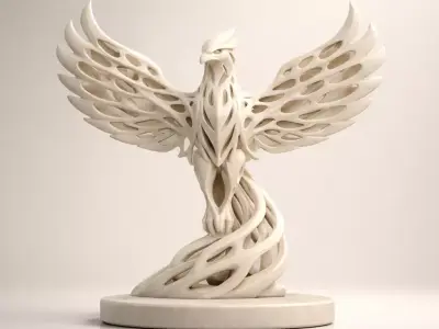 Aetherwing Phoenix  Futuristic Lattice Winged Sculpture 3D print model