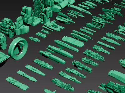 SPACESHIPS LOW-POLY SET 04 - 125 items 3D model