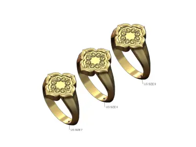 Floral scroll window signet ring Us sizes 7 8 9 3D print model
