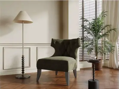 French velvet high back single chair 3D model