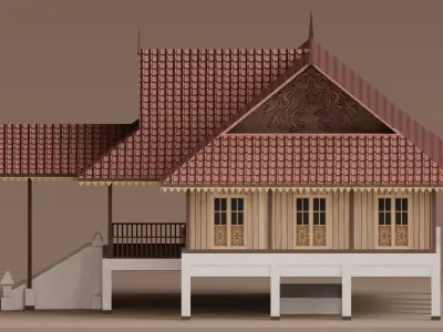 Traditional Houses - Rumah Belah Bubung Low-poly 3D model