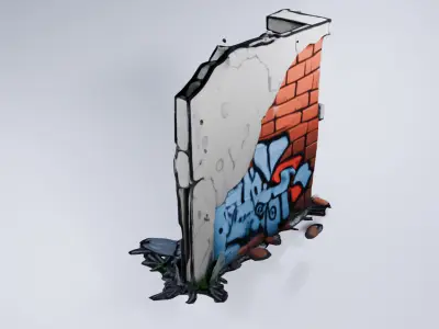 Damaged Brick Wall - Low Poly Stylized 3D Model 3D model