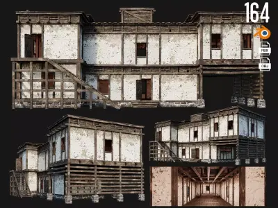 Old House Building 4K Textures GameReady 164 Low-poly 3D model